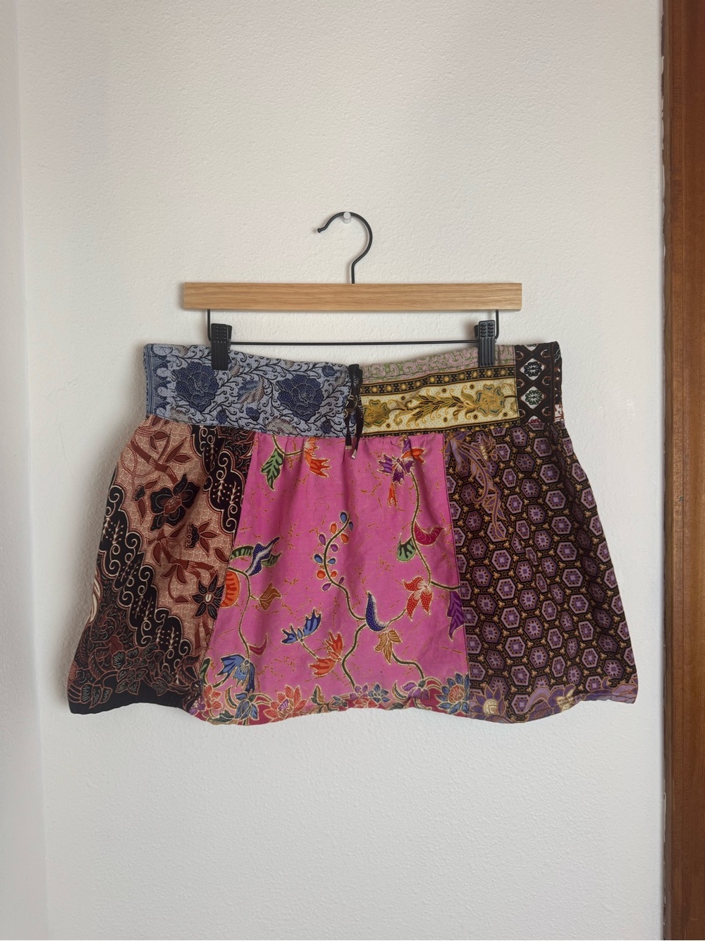 Vintage Patchwork Mini Skirt in Pink, Brown, Blue